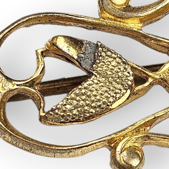 Antique Art Nouveau Bar Brooch Topaz Glass Gem Floral Gold Plated 1910s Vtg FLAW - Picture 5 of 8